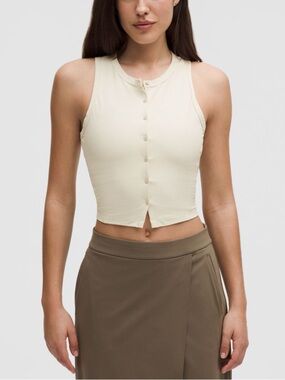 Lululemon Ribbed Nulu Button-Front Tank Top Sz M In Light Ivory